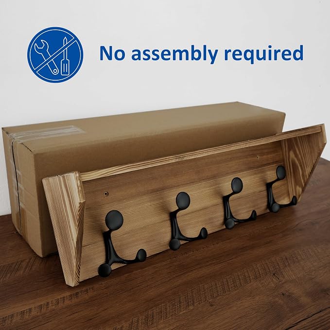 WEBI Wall Shelf with Hooks Underneath, 24” Long Wall Mounted Coat Rack with - Image 5