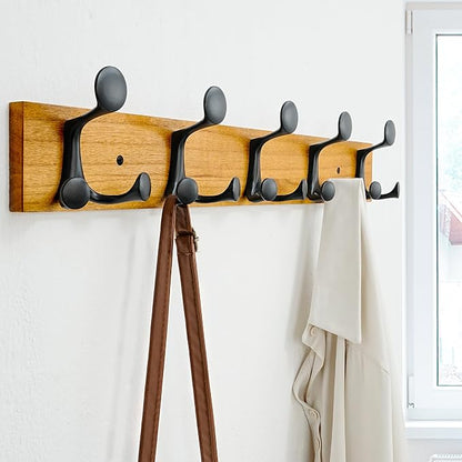 SKOLOO 24-Inch Light Brown Wood Coat Rack Wall Mount - Image 2