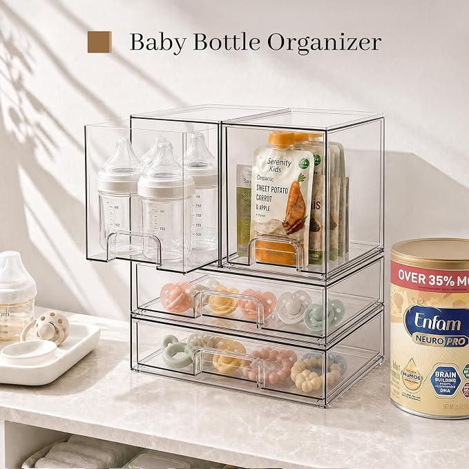 Clear Stackable Storage Drawers, Baby Bottle Organizer, Easily-Access Makeup - Image 4