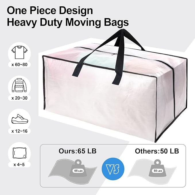 6 Pack Heavy Duty Large Moving Bags W/Backpack Straps - Image 5