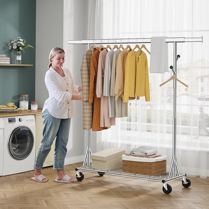 Heavy Duty Clothes Rack Load 530 lbs, Metal Rolling Clothing Rack - Image 8