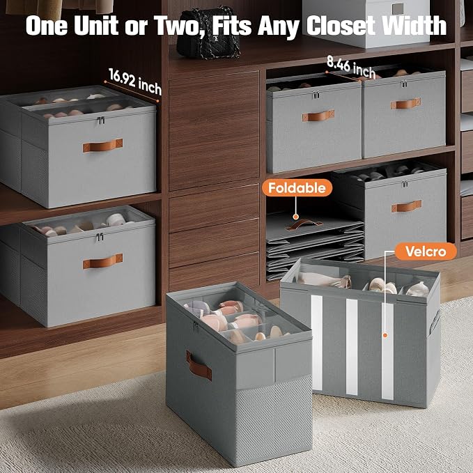 2 Pack Shoe Organizer for Closet, Foldable Shoe Storage Organizer - Image 3
