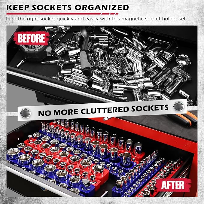 12-Piece 1/4" 3/8" 1/2"-Drive SAE & Metric Magnetic Socket Organizer Set - Image 6