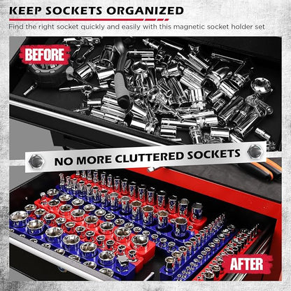12-Piece 1/4" 3/8" 1/2"-Drive SAE & Metric Magnetic Socket Organizer Set - Image 6