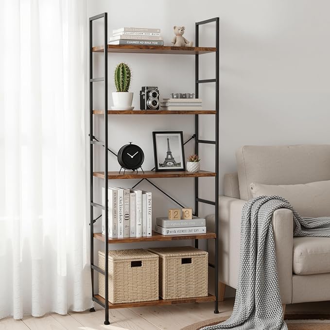 HealSmart 5 Tier Bookshelf, Free Standing Book Shelf Home Office Bookcase Shelf - Image 6