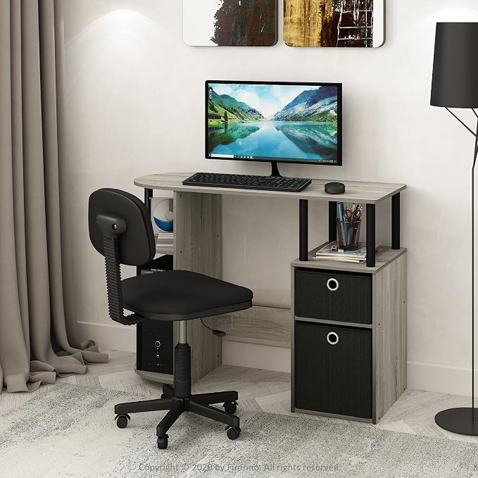 FURINNO Turn-N-Tube 4-Bins System Rack, Columbia Walnut/Black/Dark Brown - Image 2