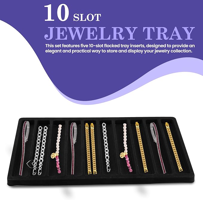 Novel Box 5 Pack 10-Slot Black Liner Jewelry Storage Tray Inserts 14.75x8.25x1 - Image 3