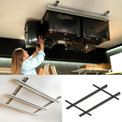 Adjustable Over Head Garage Bin Storage System Tote Lift Pro Overhead Storage by Ezyrack