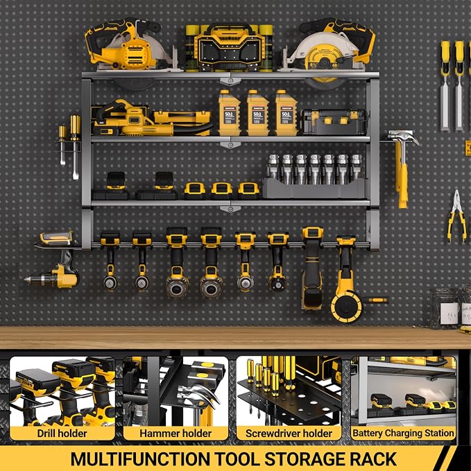 YYR Large Power Tool Organizer Wall Mount, Heavy Duty Metal Cordless Drill - Image 2