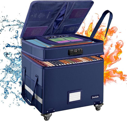 DocSafe File Box with Lock, 2-Layer Fireproof Document Box with Wheels by DocSafe