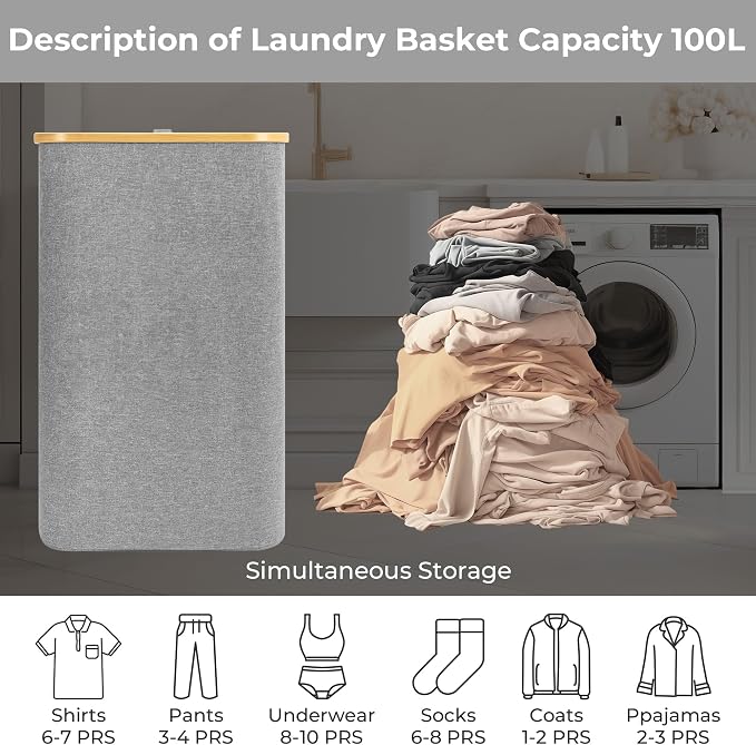 StorageWorks 100L Large Laundry Hamper - Image 3