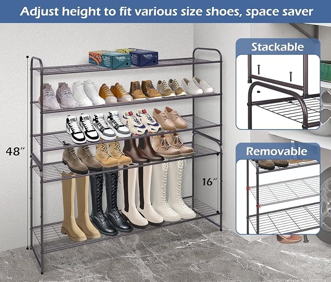 KEETDY Long 3 Tier Shoe Rack for Closet Wide Shoe Storage Organizer Stackable - Image 5