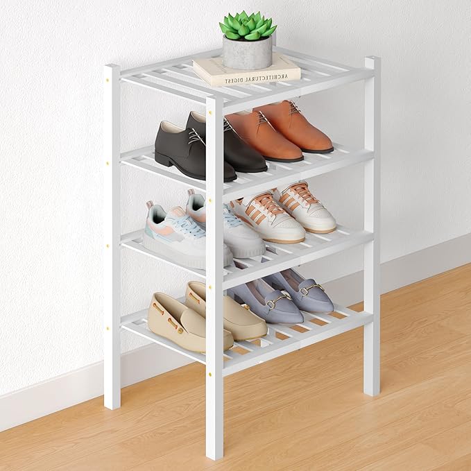 Smiry Bamboo Shoe Rack for Closet, 4 Tier Small Wooden Stackable Shoe Organizer by Smiry