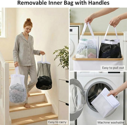 efluky Laundry Hamper with Lid, Double Laundry Basket with 2 Removable Bags - Image 5