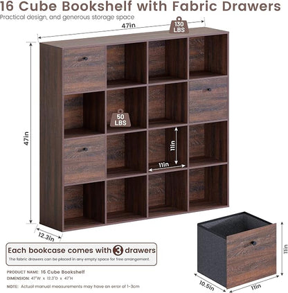 Walnut 16 Cube Storage Organizer, Wooden Bookcase - Image 2