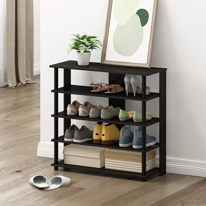 Furinno Turn-N-Tube 5 Tier Wide Shoe Rack, Espresso/Black 32 Inch - Image 2