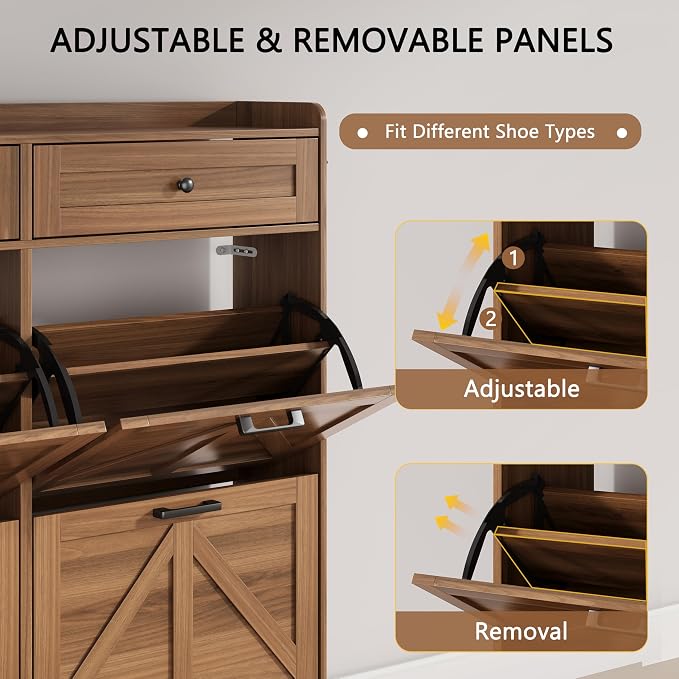 Shoe Cabinet with 4 Flip Drawers & 2 Top Drawers, Hidden Slim Shoe Rack - Image 3