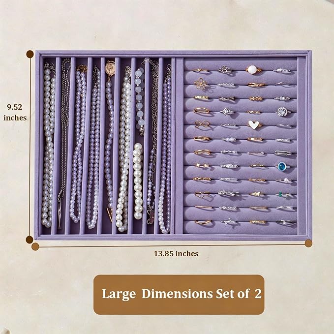 Large Velvet Jewelry Tray 2 Pack Stackable Jewelry Display Drawer Inserts Trays - Image 3
