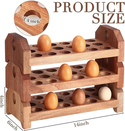 Patelai Wooden Egg Holder Countertop Egg Storage Trays Stackable - Image 2