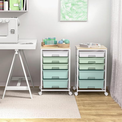 SYKIARIOL Rolling Cart with Drawers, 5 Drawers Storage Cart, Light Green | - Image 7