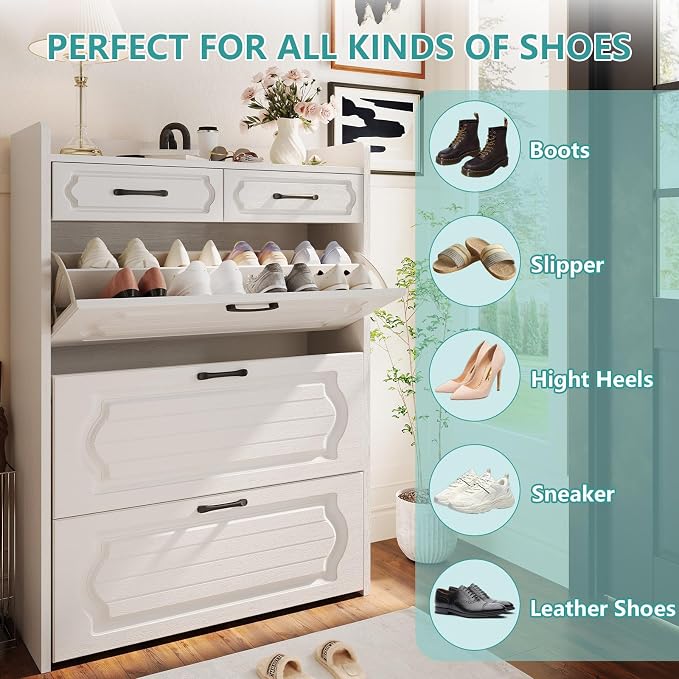 ODUWA Shoe Cabinet with 3 Flip Drawers and 2 Storage Drawers, Shoes Organizer - Image 4