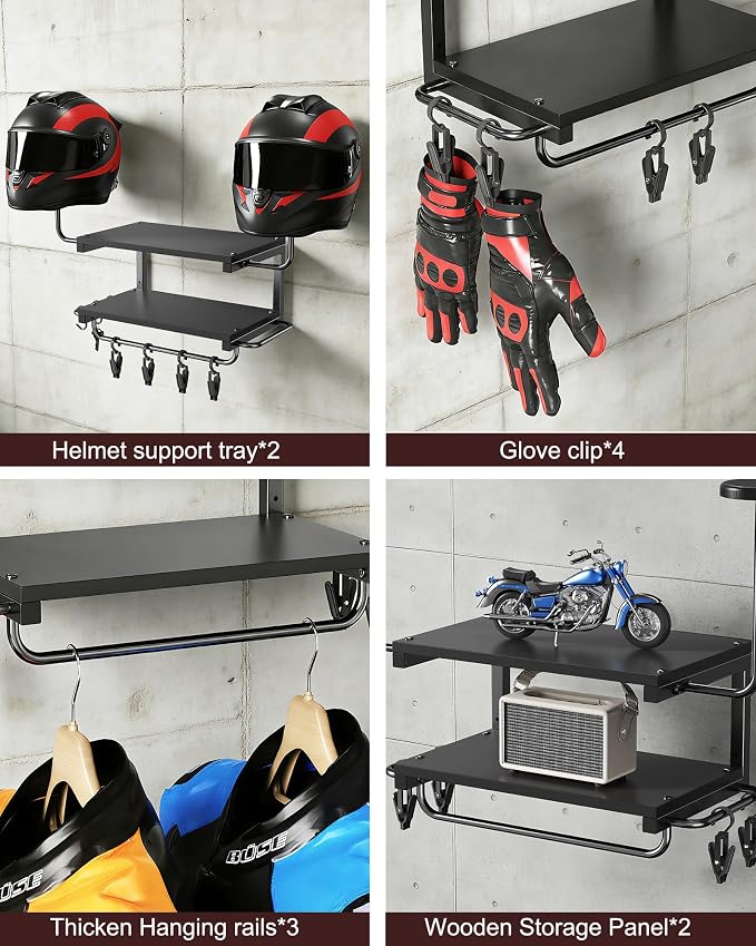 Motorcycle Helmet Holder Wall Mount, 2-Tier Helmet Rack - Image 5