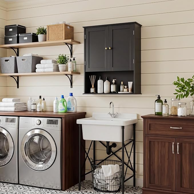 Bathroom Wall Cabinet, Over Toilet Storage Hanging Cabinet Adjustable Shelves - Image 6