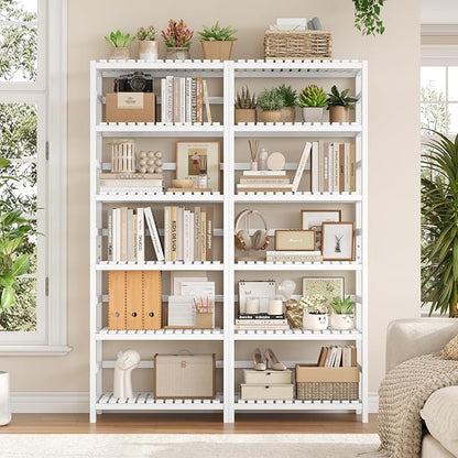 FOTOSOK 6-Tier Bamboo Shelf, Bamboo Bookcase - Image 5