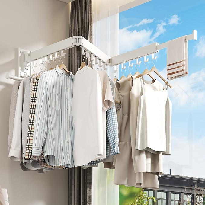 BOQORAD Wall Mounted Clothes Hanger Rack, Clothes Drying Rack, Laundry Drying - Image 6