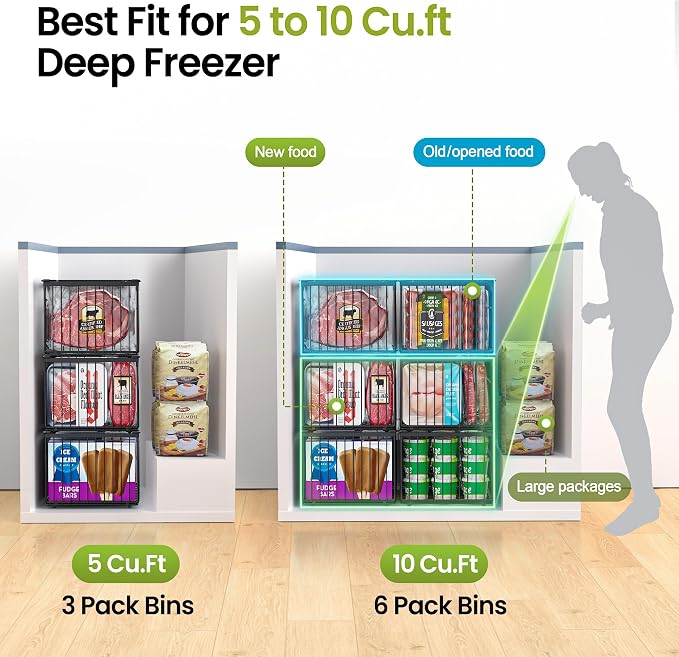 MSERCUOR Freezer Organizer Bins, 6 Pack Big Stackable Deep Chest Freezer - Image 3