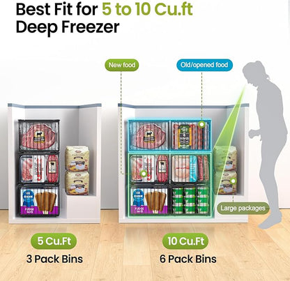MSERCUOR Freezer Organizer Bins, 6 Pack Big Stackable Deep Chest Freezer - Image 3