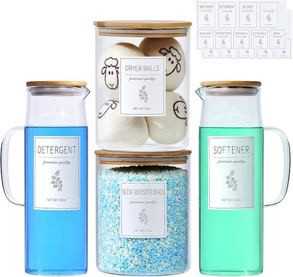 Glass Laundry Detergent Dispenser Set by KitHero
