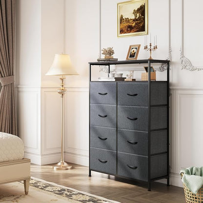 WLIVE 8 Drawer Fabric Dresser Open Shelves, Tall Bedroom Chest, Dark Grey | - Image 2