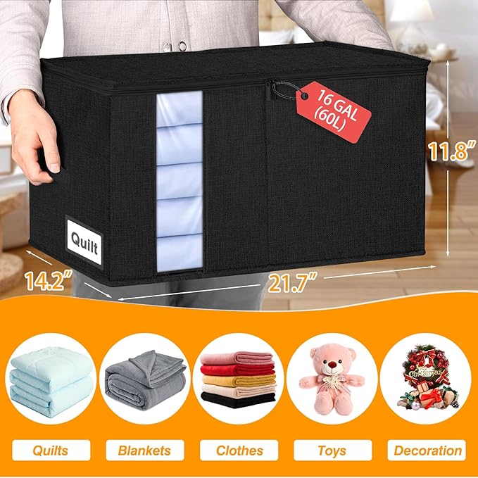 60L Comforter Storage Bag, Sturdy Construction Blanket Storage Bin - Image 4