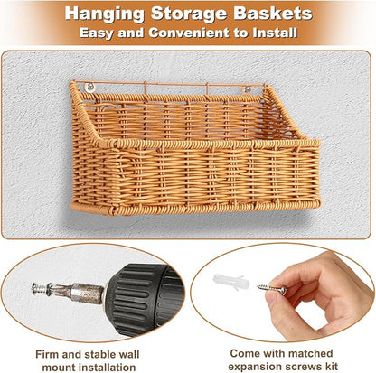 OwnMy 2PCS Plastic Wicker Hanging Basket Wall Mount Fruit Storage Baskets | - Image 5