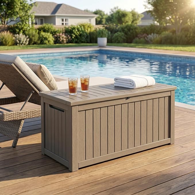 146 Gallon Deck Box, Waterproof Outdoor Storage Box, Lockable Resin Patio - Image 8