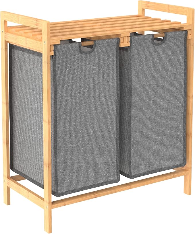 ClosetMaid Bamboo Laundry Hamper and Shelf, 2 Sliding Bag Sections, Laundry - Image 2