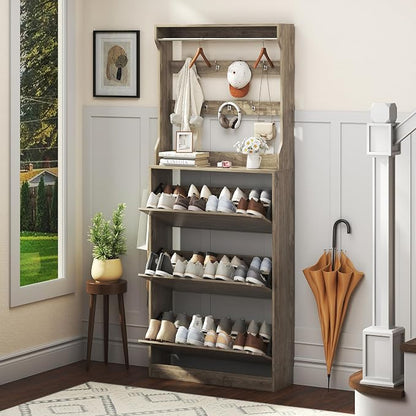 Shoe Cabinet for Entryway with 3 Flip Drawers, Narrow Hidden Slim Freestanding by Xixini