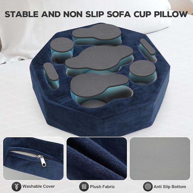 Couch Cup Holder Pillow, Couch Drink Holder, Octagon Couch Caddy - Image 2