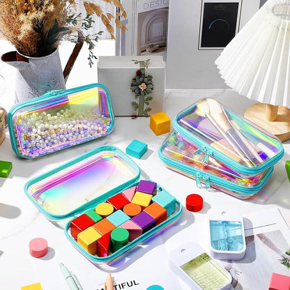 Hoolerry 4 Pcs Hard Clear Zipper Case Makeup Bags Plastic Pencil Pouch - Image 6