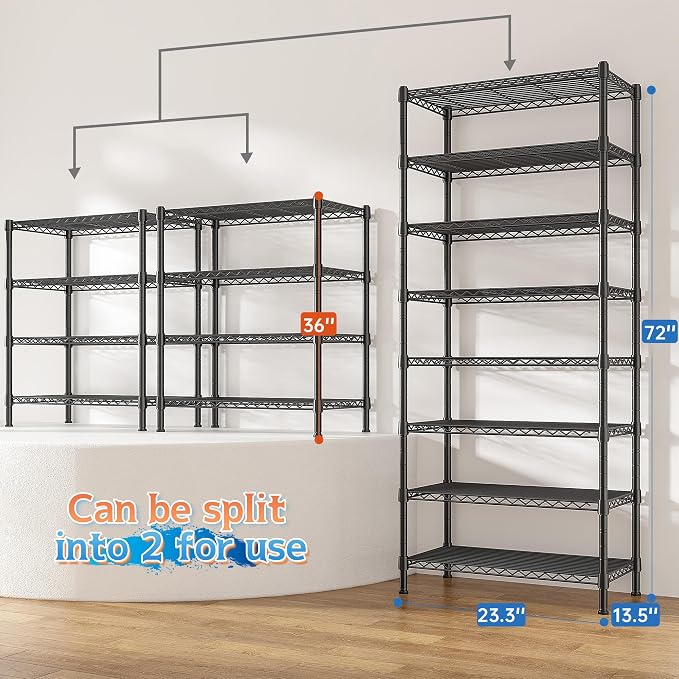 8 Tier Wire Shelving Rack Storage Shelves Loads1200LBS, Adjustable Metal - Image 3