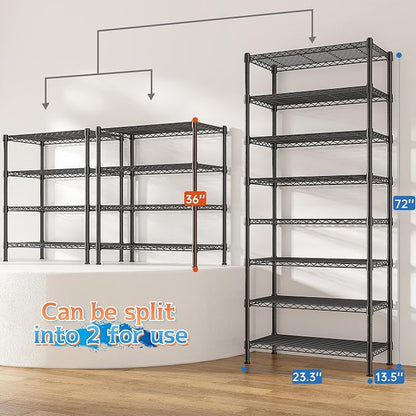 8 Tier Wire Shelving Rack Storage Shelves Loads1200LBS, Adjustable Metal - Image 3