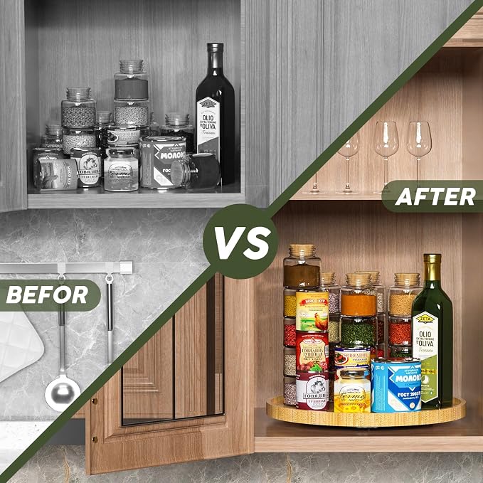 Lazy Susan Organizer, 13.2 Inch Non-Skid Bamboo Lazy Susan - Image 4