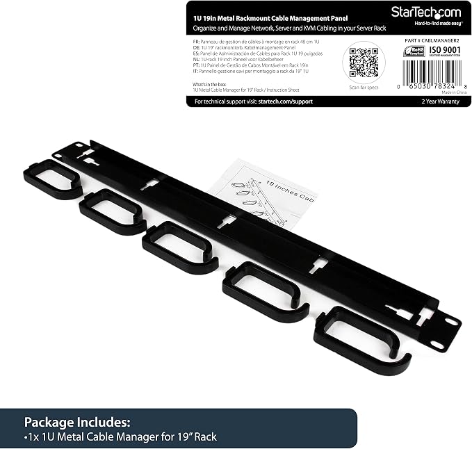 StarTech.com 19” Server Rack Cable Management Panel w/ D-Ring Hooks - Image 4