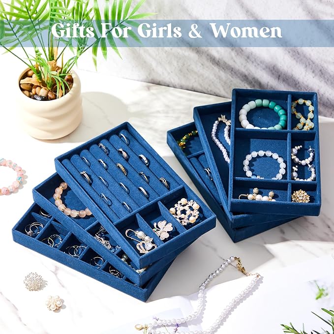 Junkin 18 Pcs Velvet Jewelry Tray, Stackable Jewelry Organizer Trays - Image 4