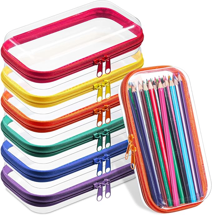 Sanwuta 6 Pcs Clear Hard Zipper Case Hard Plastic Zipper Pouches Transparent by Sanwuta