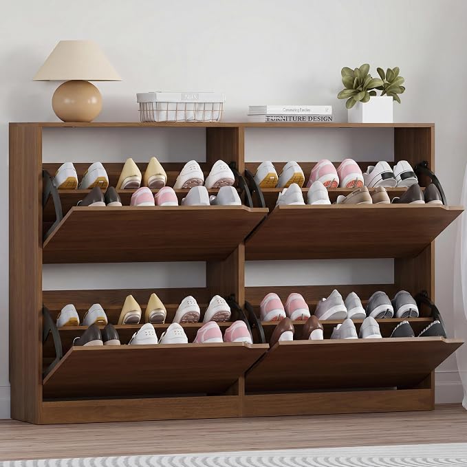 BORNOON Shoe Cabinet with 4 Flip Drawers, Narrow Hidden Shoe Storage Cabinet by BORNOON