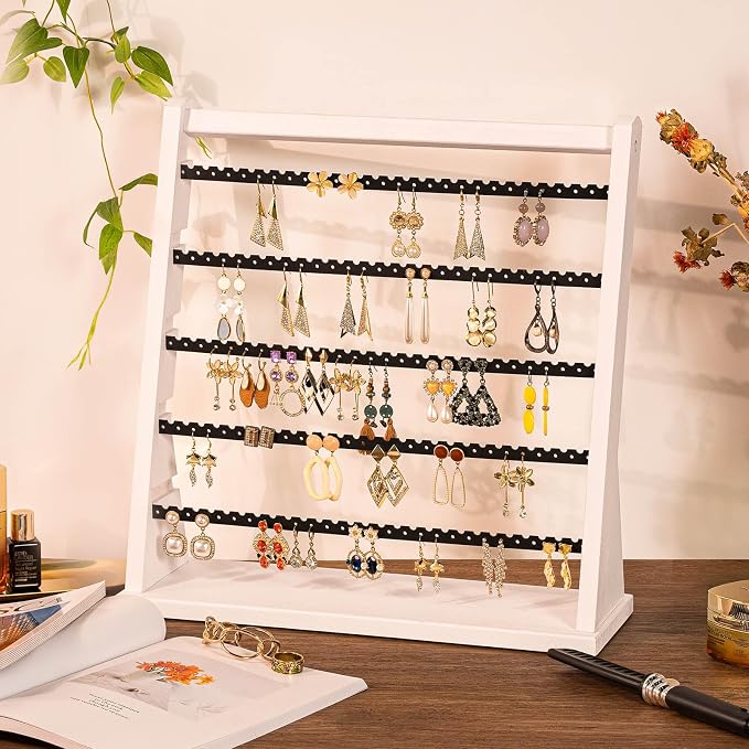 Poyilooo Earring Holder Organizer, Rustic Wood Earring Holder Stand, 5 Layer - Image 2