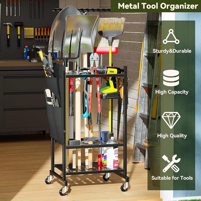Garden Tool Organizer with Wheels, Rolling Yard Tool Tower Rack Carts - Image 6