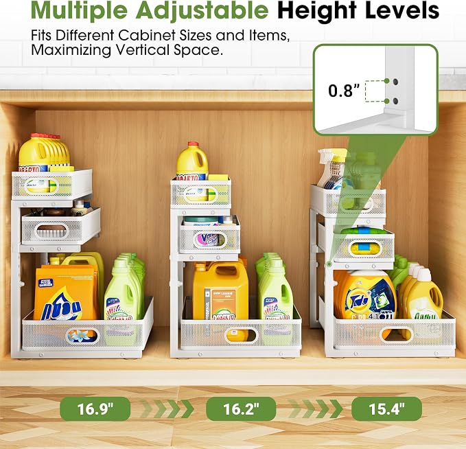 Under Sink Organizer 3 Tier, 2 Pack L-Shaped Pull-Out Cabinet Organizer - Image 3